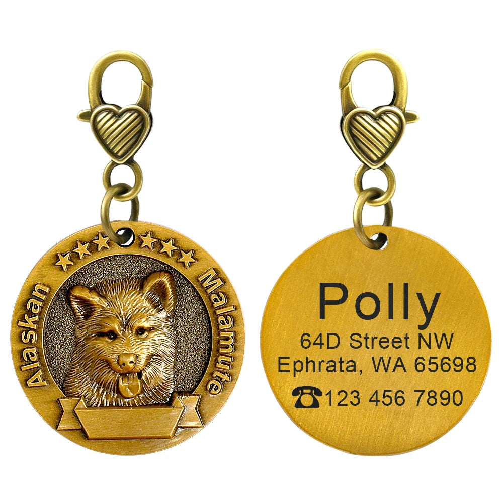 Custom Tags Personalized Dog ID Tag Custom Copper Coated Metal Engraved Large Dog Name Tags Pet Accessories for Labrador