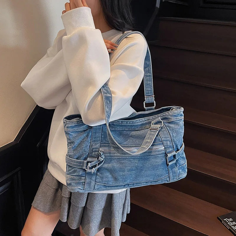 Bags women handbags ladies.Stylish New Denim Handbag, Washed and Old Shoulder Bag, Locomotive Bag, Crossbody Bags for Women