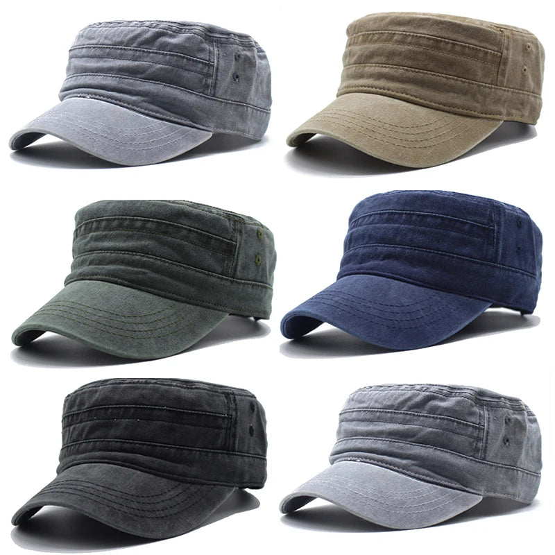 Men Thicker Denim  Flat Top Hat Solid Caps for Women Male Washed Caps Adjustable Flat Hats Unisex Cotton Sun Hat Wholesale