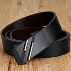 Men's belt made of synthetic leather with an automatic alloy buckle, durable and suitable for casual and semi-formal occasions.
