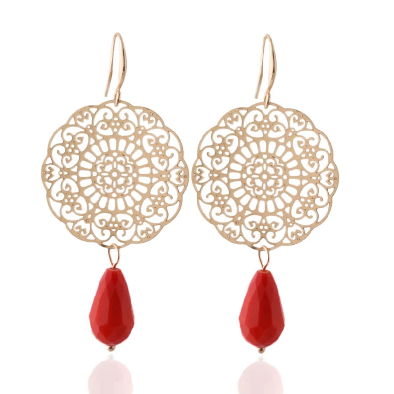 Drop Earrings Dangle Bohemian Metal Carving Hollow Pattern Crystal Water Charm 2023 New Hot Fashion Jewelry Accessories Brand Ms