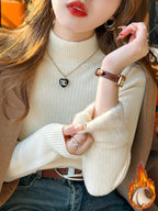 Women's Turtleneck Sweater Winter 2025 Retro with Velvet Lining Thickened Inner Wear Thermal Knitting Bottoming Shirt Pullovers