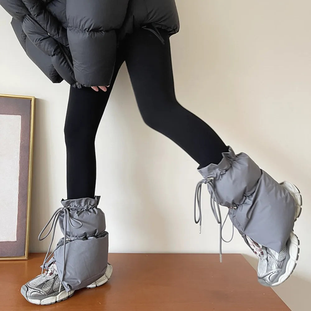 30/42cm New Thick Leg Warmer Women Ankle Warmer Drawstring Padded Puffer Split Boot Cuffs Adjustable Calf Gaiters Winter