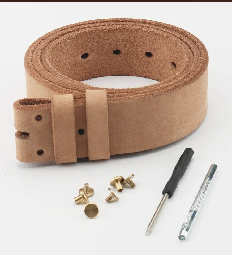Leather Belt for Men Made From Genuine Whole Cowhide, Trimmed Edge Belt, Cowhide in Natural Color, Casual and Retro Style,