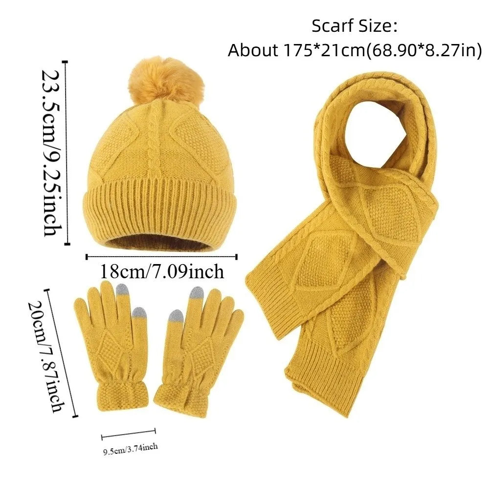 Beanies Cap Elastic Scarf and Hat Set Touch Screen Warm Cold Proof Gloves Acrylic Fibers Solid Color Pullover Cap Windproof