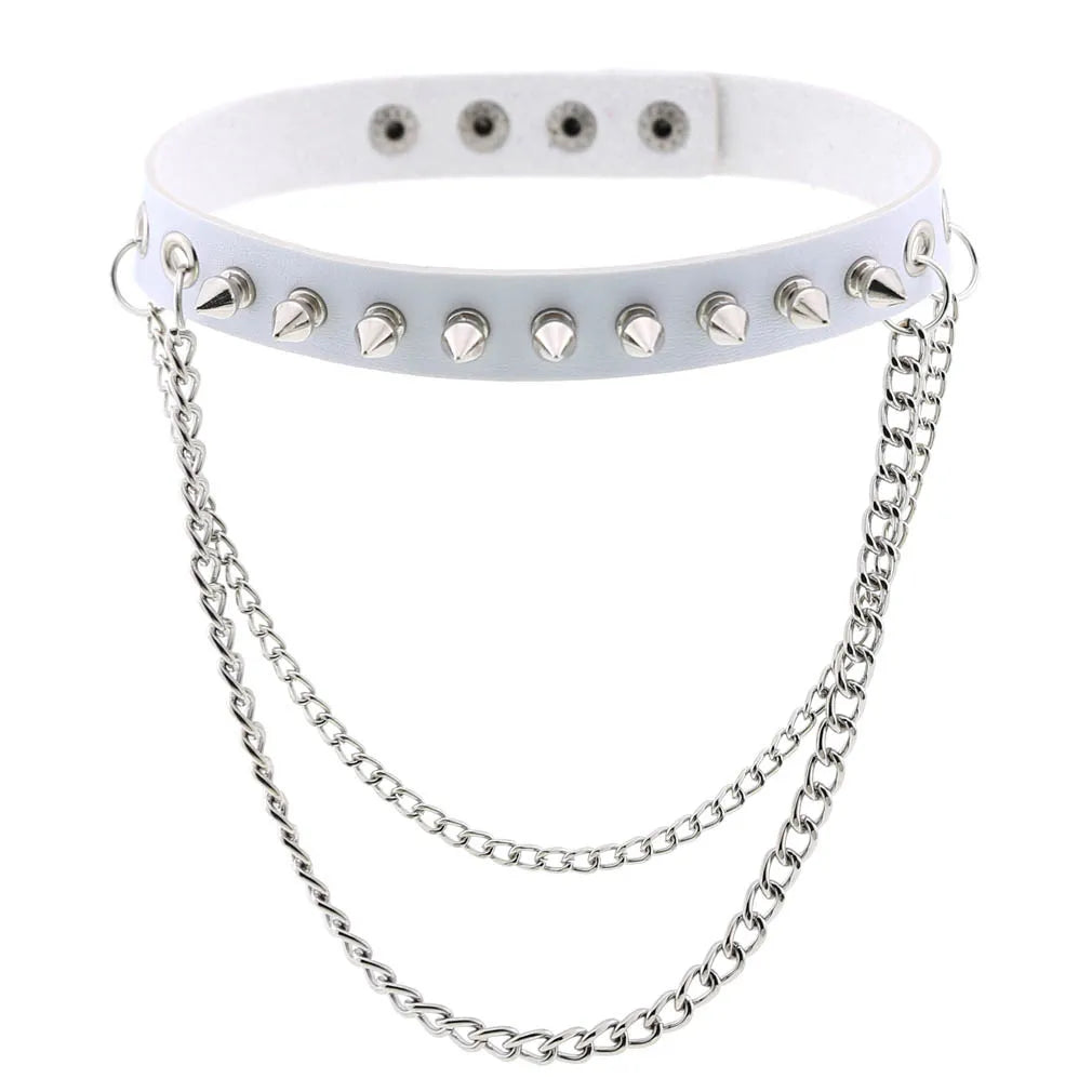 New Harajuku Chocker Sexy Pentagram Rivets White Goth Punk Chokers Gothic Choker Necklace for Women Hip Hop Bondage Cosplay