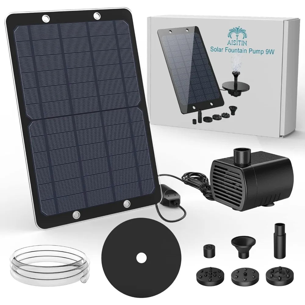 9w Solar Fountion Solar Water Fountain for Garden Floating Water Fountain with 4 Nozzles and Water Pipe Solar Fountain for Pond