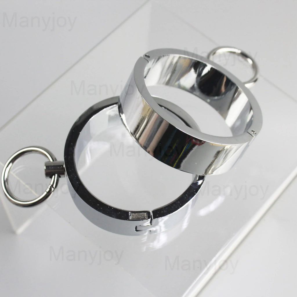 Stainless Steel Slave Handcuffs Restraint Rings Wrist Lock Ankle Cuffs Restraints Legcuffs Erotic Slave Sex Furniture Adult Toys