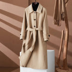 100% Wool Coat Women's Wear 2024 Autumn/Winter Fashion Temperament Double sided Cashmere Coats with Belt Elegant Long Overcoat