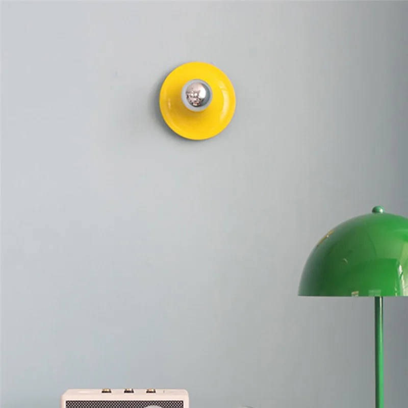 KYCOR-Retro Living Room For Home Bedroom LED Macaron Wall Lamp E27 Colorful Bedside Background Light Retractable Yellow