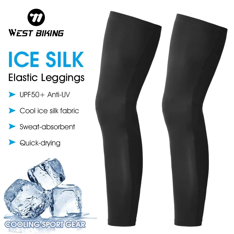 WEST BIKING Summer Running  Cycling Legs Sleeve Ice Silk UV Protection Compression Non-Slip Leg Warmer Cooling Sport Gear
