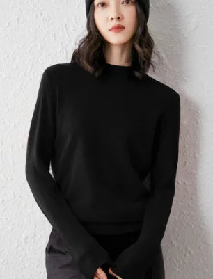 Winter wool sweater for women's soft solid color long-sleeved knitted sweater