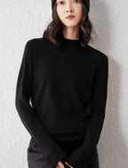 Winter wool sweater for women's soft solid color long-sleeved knitted sweater