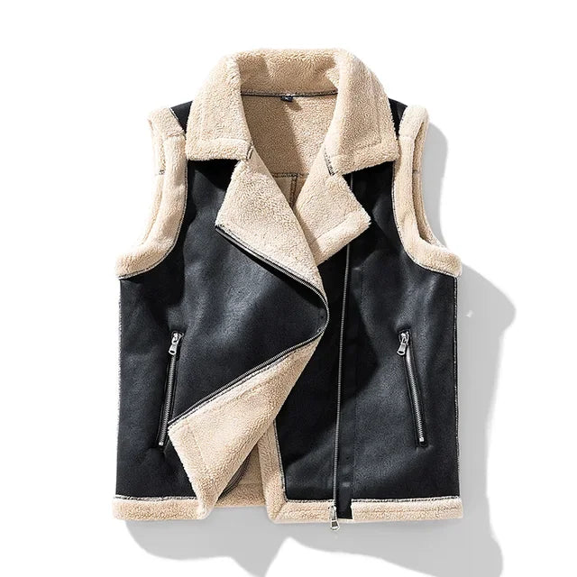 Warm Vest Male Jacket Can Be Worn On Both Sides Sleeveless Waistcoat Men Fashion Casual Thicken Gilets Winter New Lamb Wool Coat