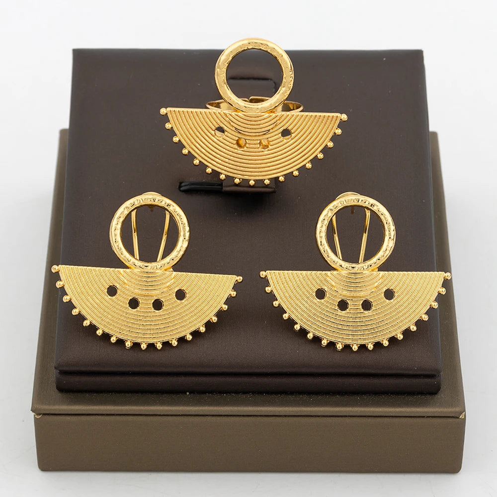 Statement Earrings and Ring  Jewelry Set for Women 18k Gold Plated Stud Earrings and Finger Ring Weddings Bridal Jewelry Set