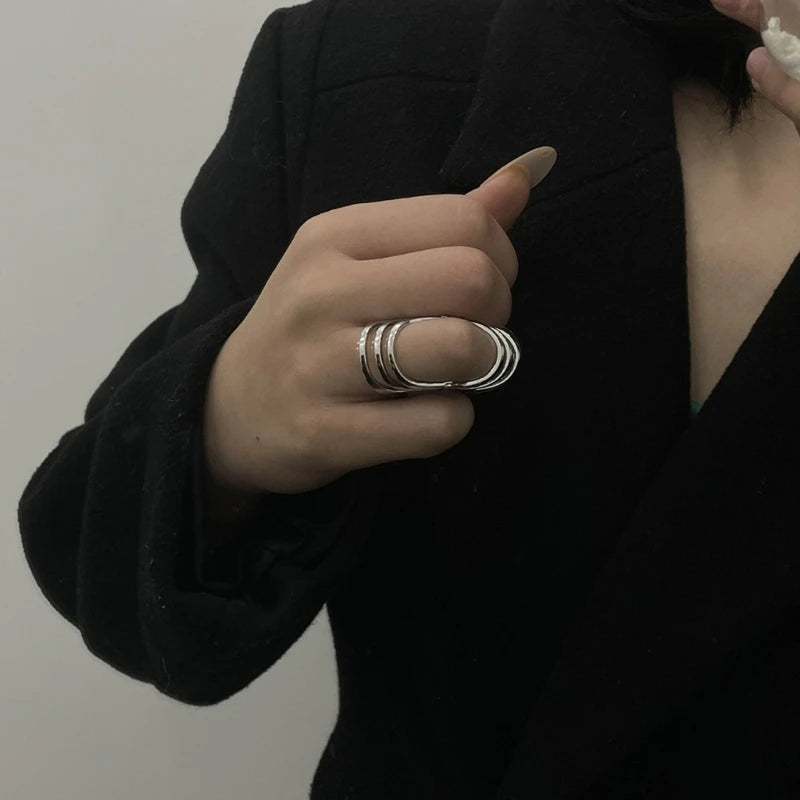 Retro Hollow Statement Rings For Women Men Metal Silver Color Wide Wrap Chunky Ring Punk Fashion Jewelry Dropshipping