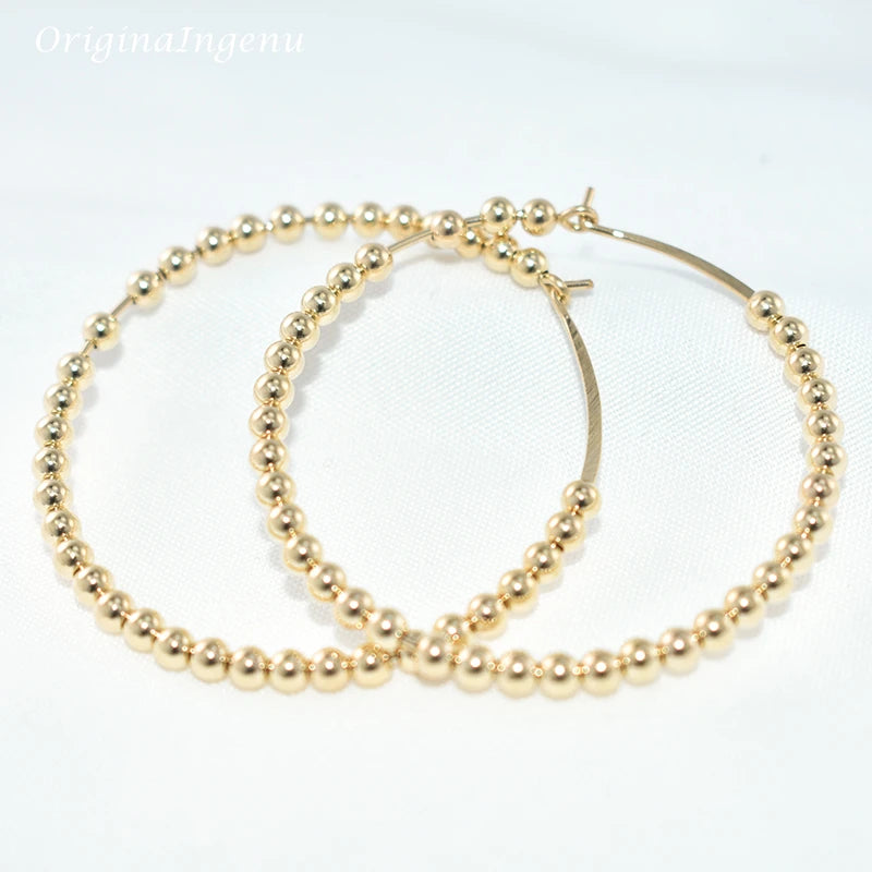 14K Gold Filled Hoop Earrings Gold Beads Jewelry Handmade Minimalism Earrings Brincos Pendientes Oorbellen Boho Earrings