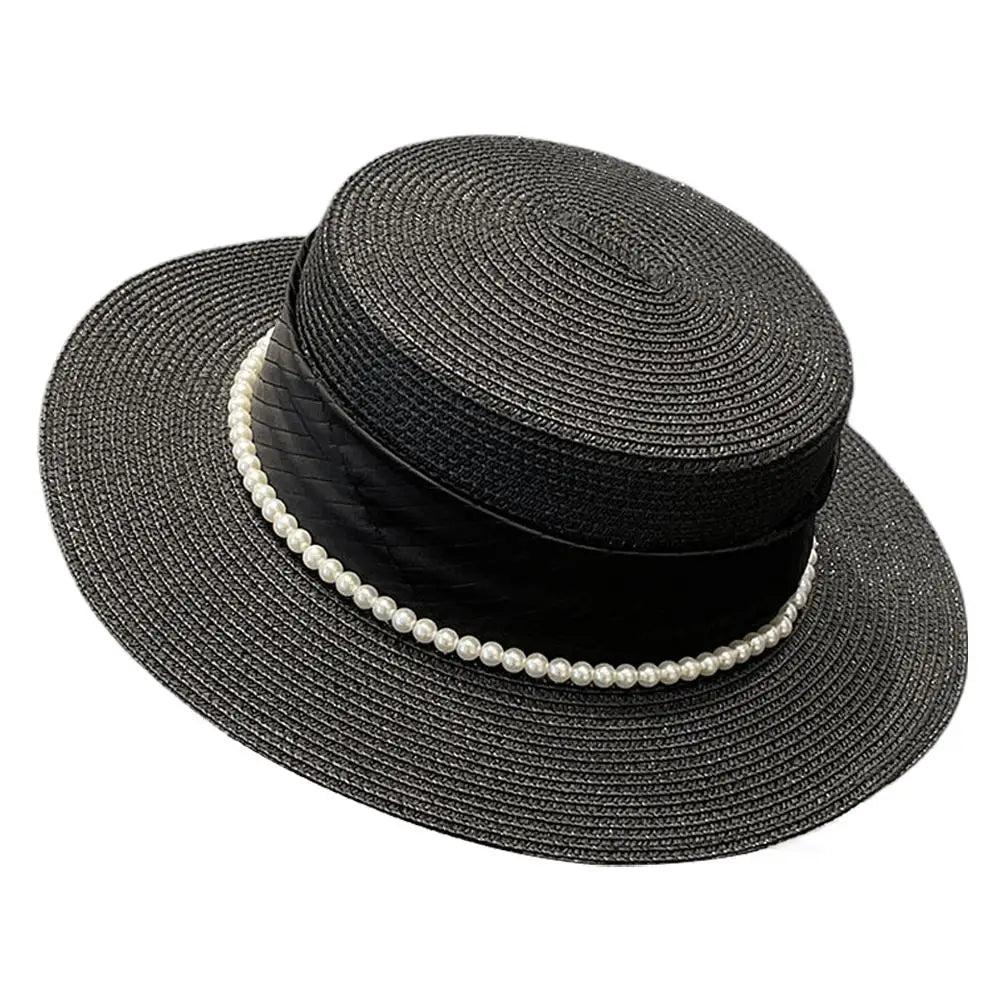 Women's Hat Female Hepburn Style Straw Hat Spring And Summer New Flat Top Hat French Retro Sun Hat Net Red Same Style Straw Hat