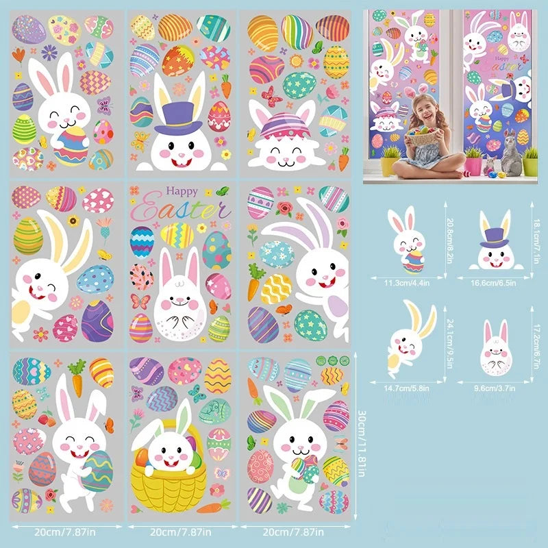 Easter Stickers for Window, Glass Door Stickers Easter Decorations, Bunny Stickers with Eggs Decals for Home Office Classroom
