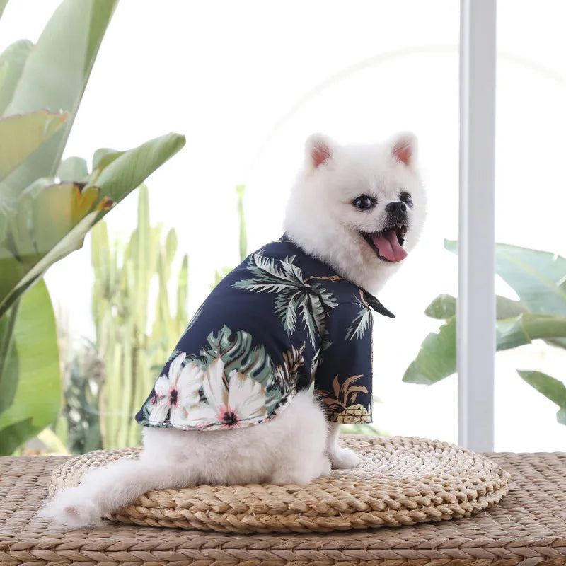 Pet Summer T-Shirts Hawaii Style Floral Pet Dog Shirt Breathable Cool Clothes Beach Seaside Puppy Sweatshirt for Small Puppy