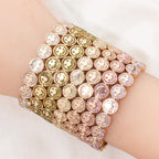 2024 New Happy Bangle Paved Diamond Enamel Beaded Bracelets For Women Boho Gold Color Elastic Bracelets