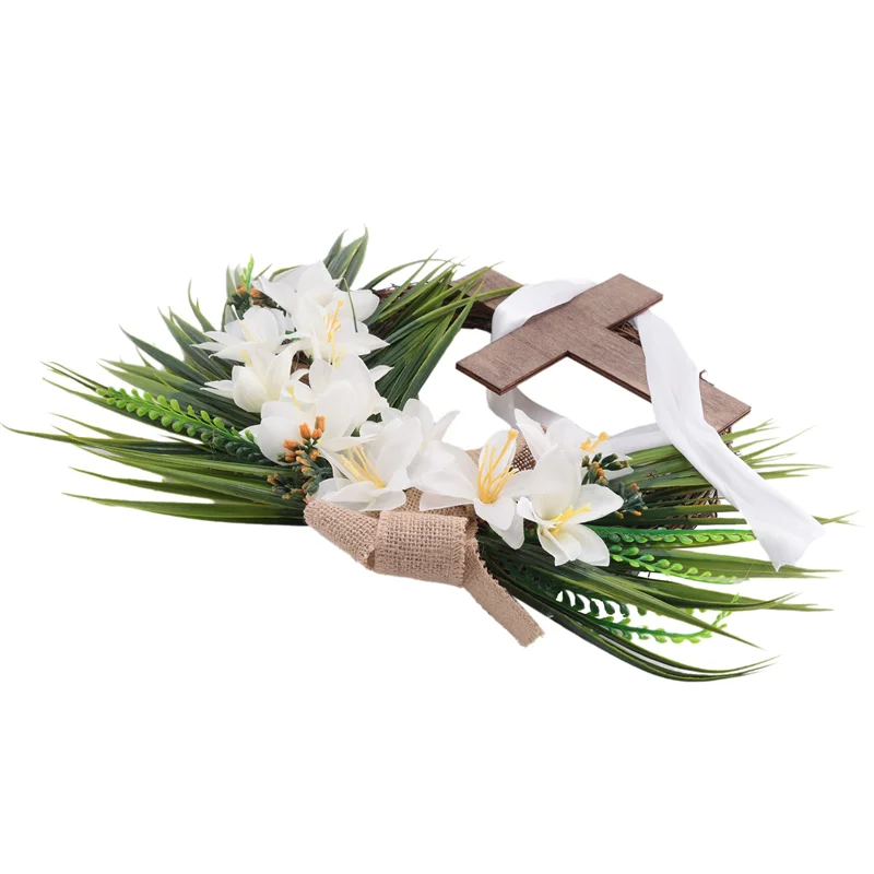 ABKJ-Easter Wreath With Garland, Easter Wreath Decor For Front Door , Artificial Celebration Wreath