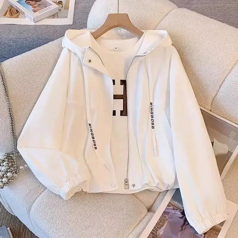 Women's Jacket Fashion Hooded Windbreaker New Spring Autumn Female Casual Short Coat Outwear Pink Green White Female Outerwear