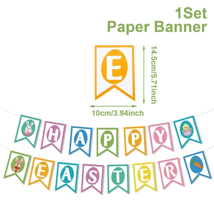 Happy Easter Banner Colorful Bunny Easter Eggs Carrot Banner Garland Signs Spring Themed 2025 Easter Day Decorations for home