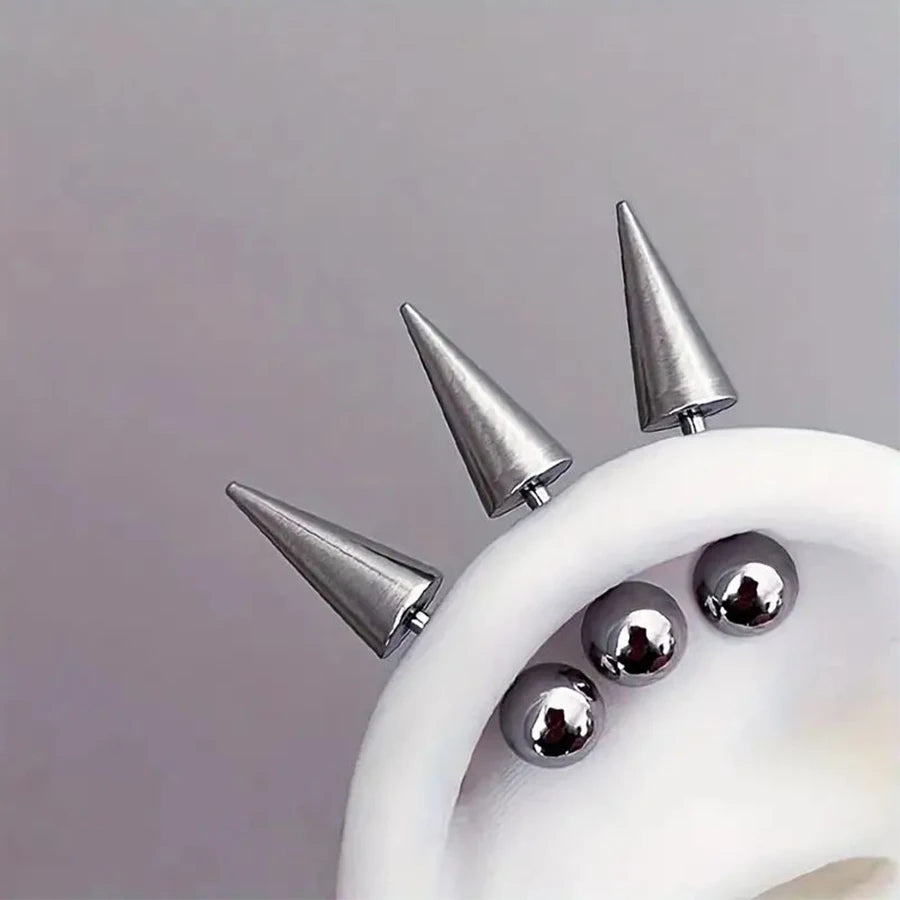 3 stainless steel tapered stud earrings, lip studs, punk-style piercing accessory, hypoallergenic