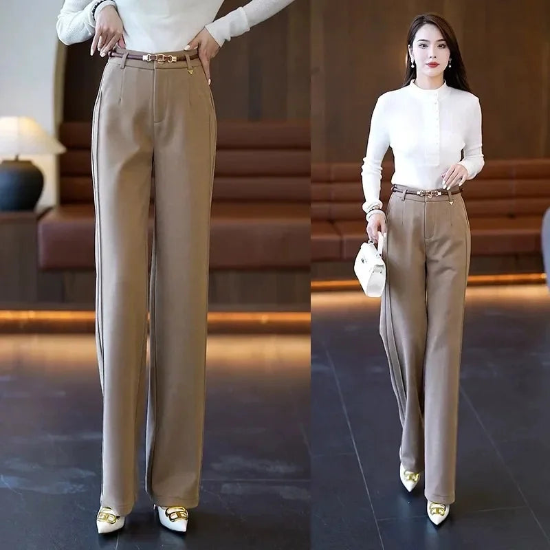 Women Suit Pants High Waist Summer Straight Office Ladies Korean Fashion Trousers Casual Button Loose Female Pant New