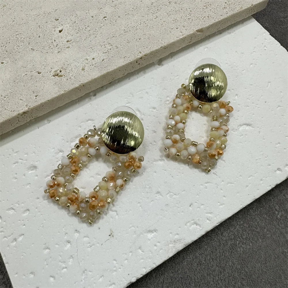 Big Drop Earrings For Women Metal Thread Beads Handmade Crystal Long Earrings Statement Fashion Jewelry