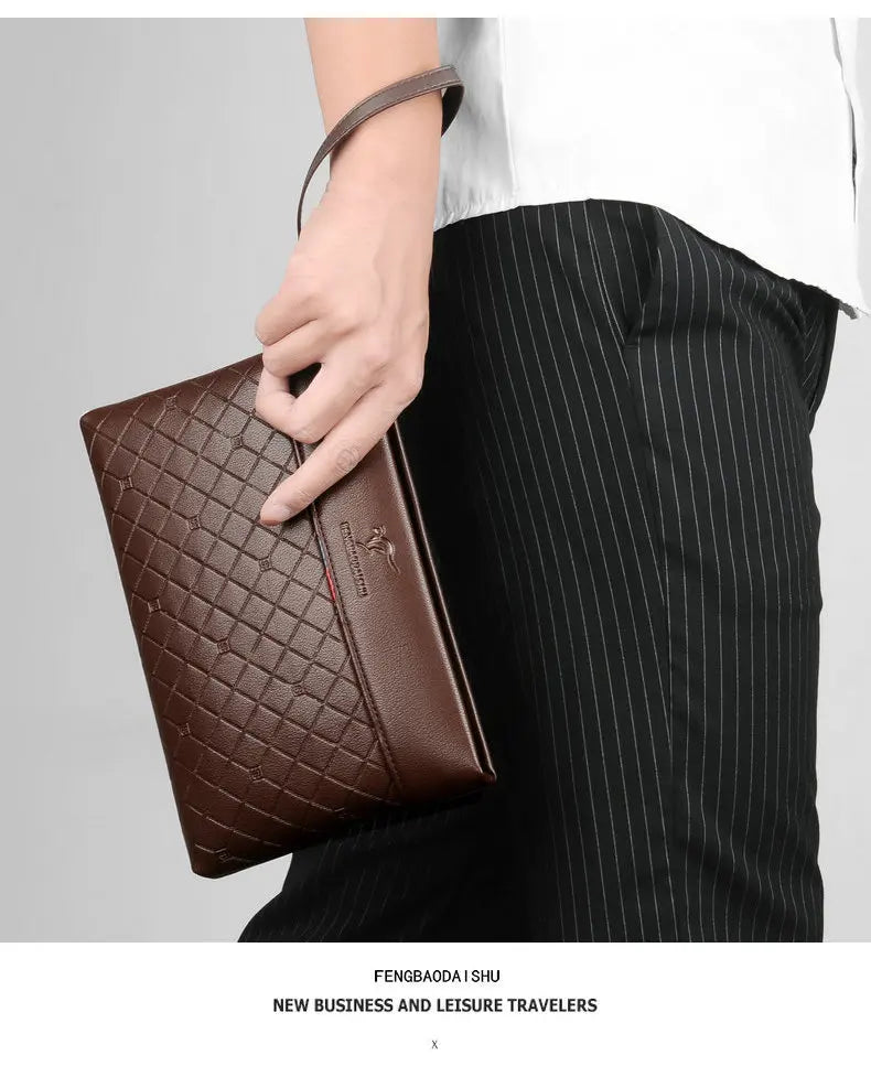 Men's  Clutches Handbag Plaid New Soft Leather Moneybags Casual Envelope Bag Fashion High Capacity Trend Style Business Gift