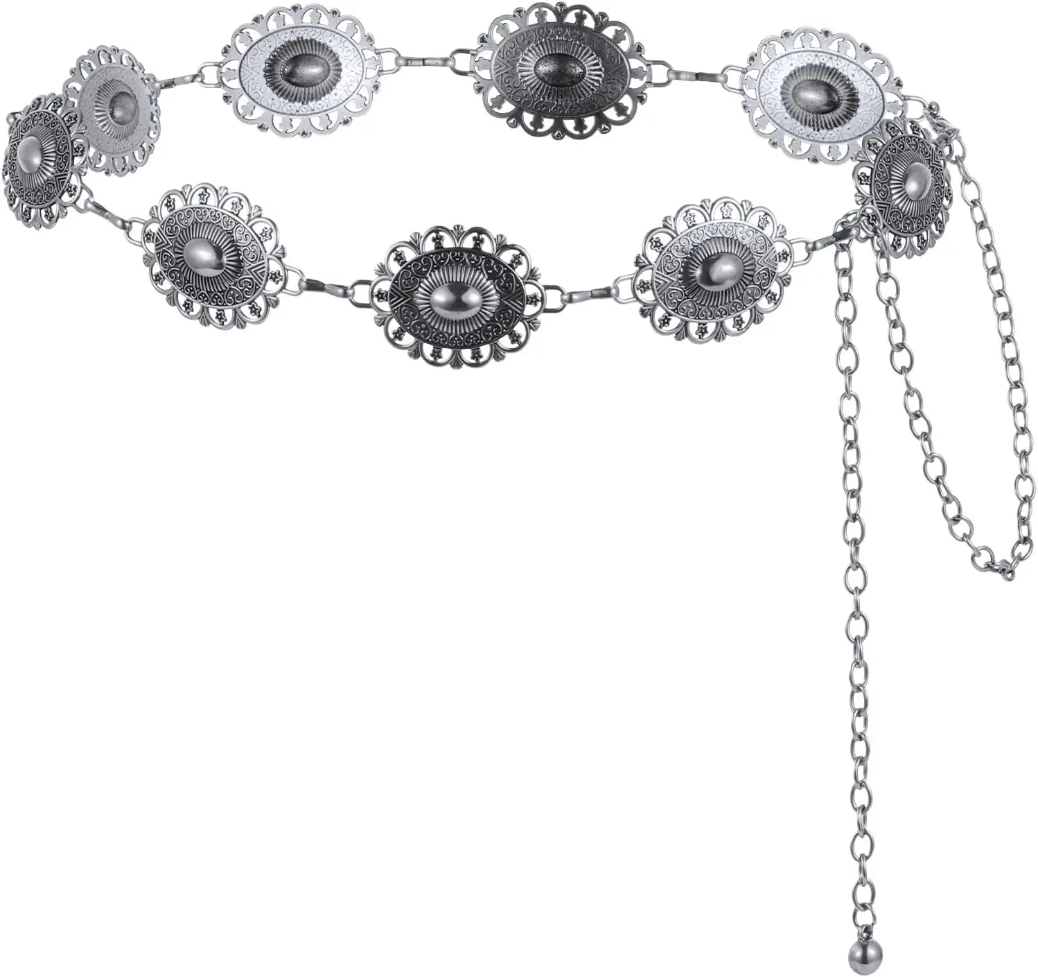 Metal Chain Belt for Women Cowgirl Western Country Chain Belts Adjustable Concho Belt for Sweaters Dresses Jeans