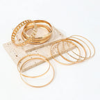 10pcs/set Metal Bangles Set For Women Heavy Punk New Styles Hiphop Textured Fashion Bracelets Jewelry Accessories