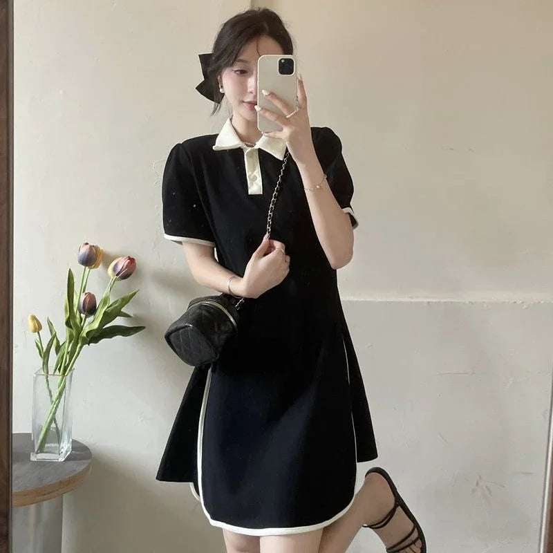 Women's Dresses Black Female Dress Midi Loose Short Sleeve New Features of Clothes in Sensual Sexy Casual Youth Elastic Curvy