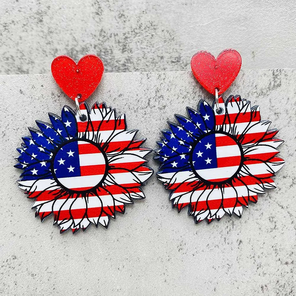Patriotic Earrings 4th of July Earrings American Flag Sunflowe Acrylic Earrings for Women Independence Day Party Jewelry Gifts
