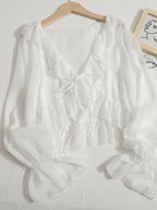 Women's Summer New Sle Sun Protection Clothing Chiffon Bell Sve Lace Trim Cardigan Fairy awl ort Outerwear