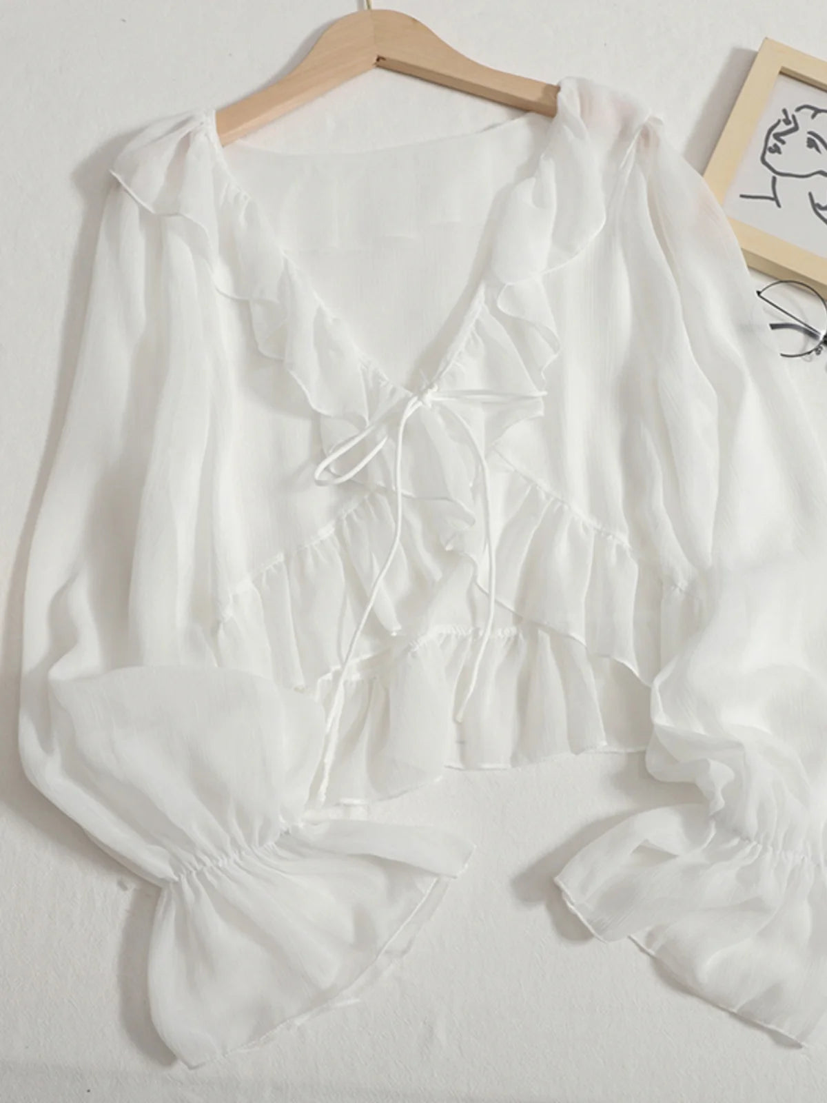 Women's Summer New Sle Sun Protection Clothing Chiffon Bell Sve Lace Trim Cardigan Fairy awl ort Outerwear