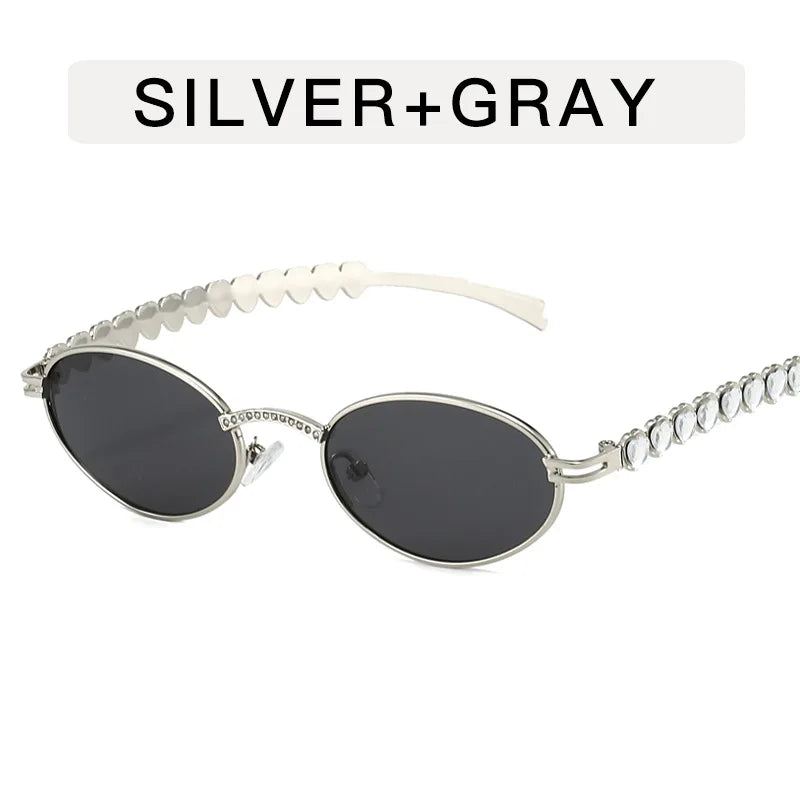 Fashion Eyeglasses Frames For Women Men Silver Oval Glasses Anti Blue Light Small Rhinestone Sunglasses With Metal Frame