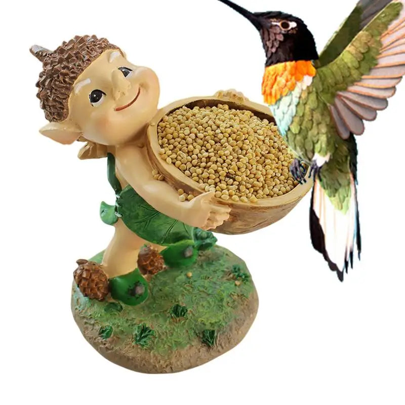 Garden Statues For Outside Resin Figurines Bird Feeder Statue Garden Decor Cartoon Sculpture Cute Lawn Ornaments Feeding Station
