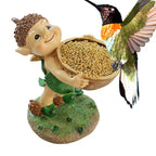 Garden Statues For Outside Resin Figurines Bird Feeder Statue Garden Decor Cartoon Sculpture Cute Lawn Ornaments Feeding Station