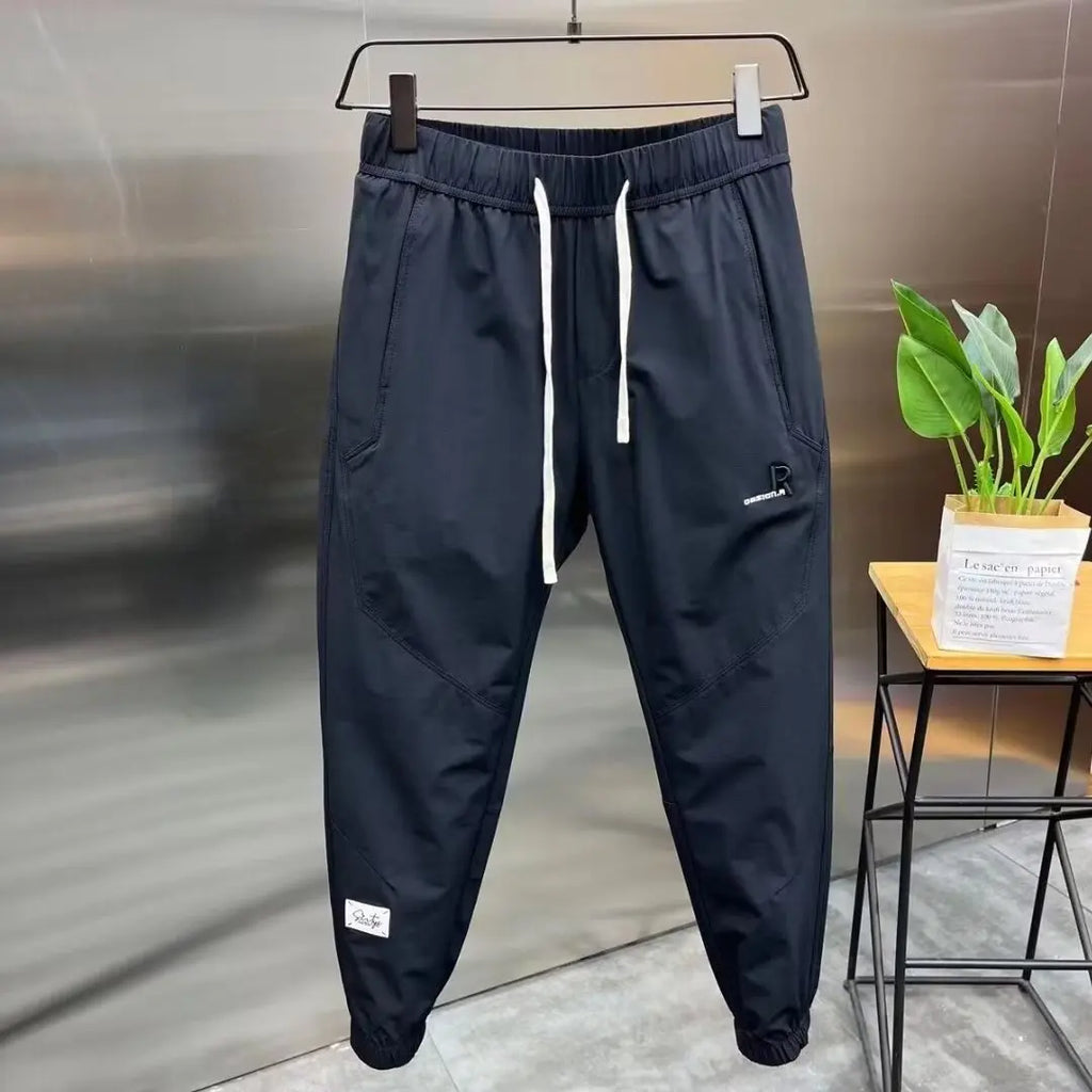 Men's Summer Pants Man Sweatshirt Men's Cropped Trousers Male Clothes Running Jogging Sport Big Size Joggers Ice Silk Pants Gym