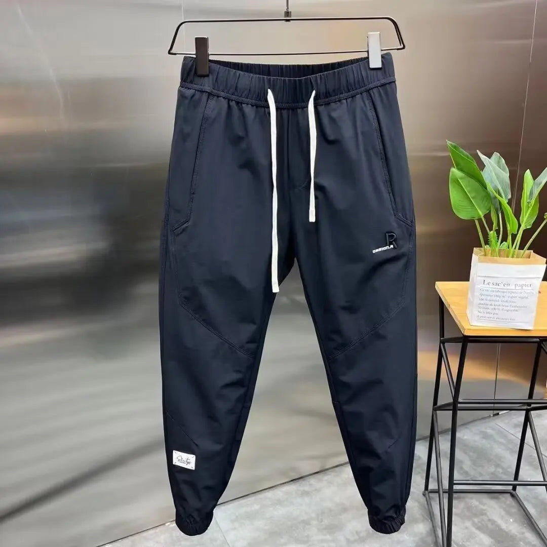 Men's Summer Pants Man Sweatshirt Men's Cropped Trousers Male Clothes Running Jogging Sport Big Size Joggers Ice Silk Pants Gym