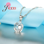 Silver Jewelry Set For Women  Fashion Element Austrian Crystal Pendant Necklaces Hoop Earrings Bridal Jewellery Sets