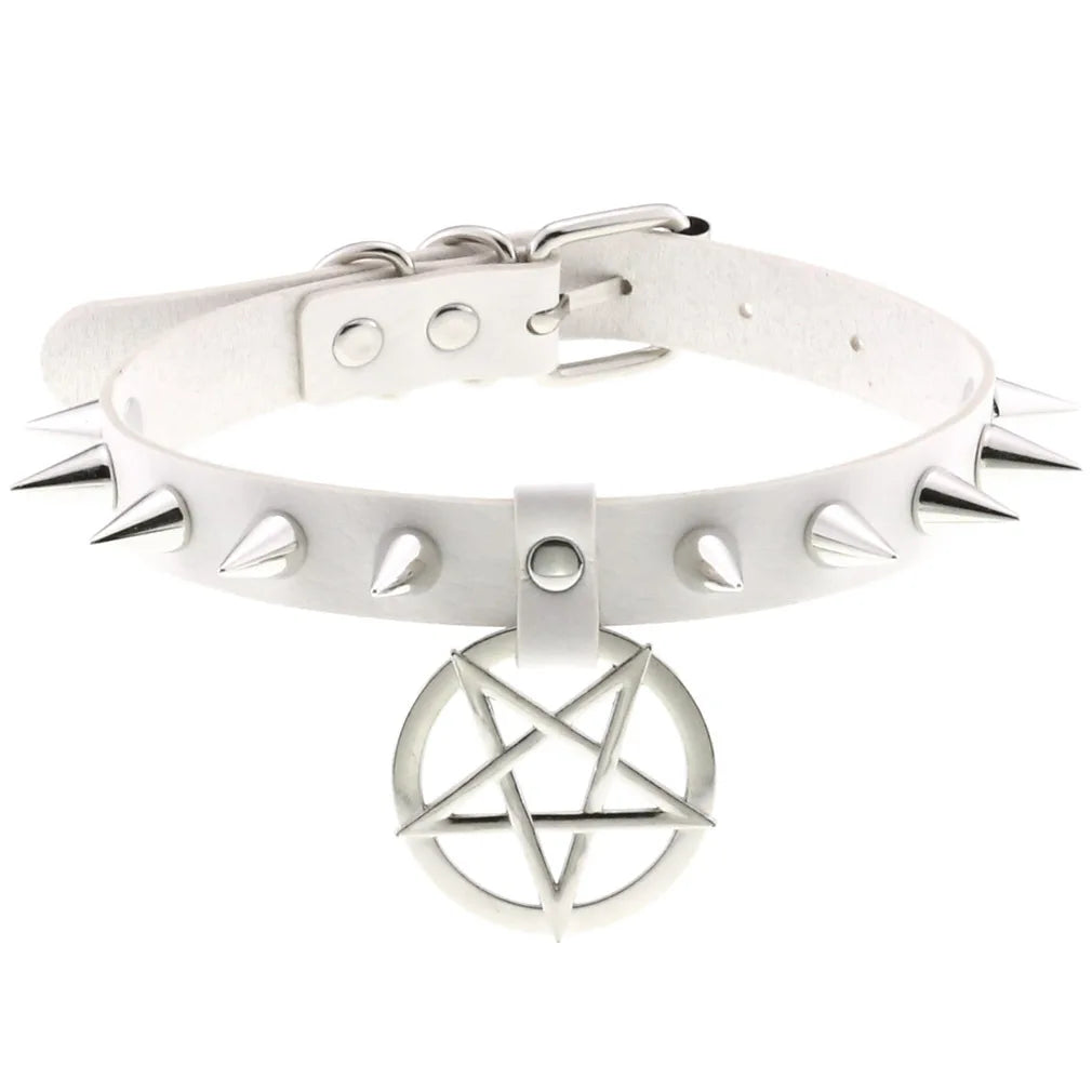 New Harajuku Chocker Sexy Pentagram Rivets White Goth Punk Chokers Gothic Choker Necklace for Women Hip Hop Bondage Cosplay