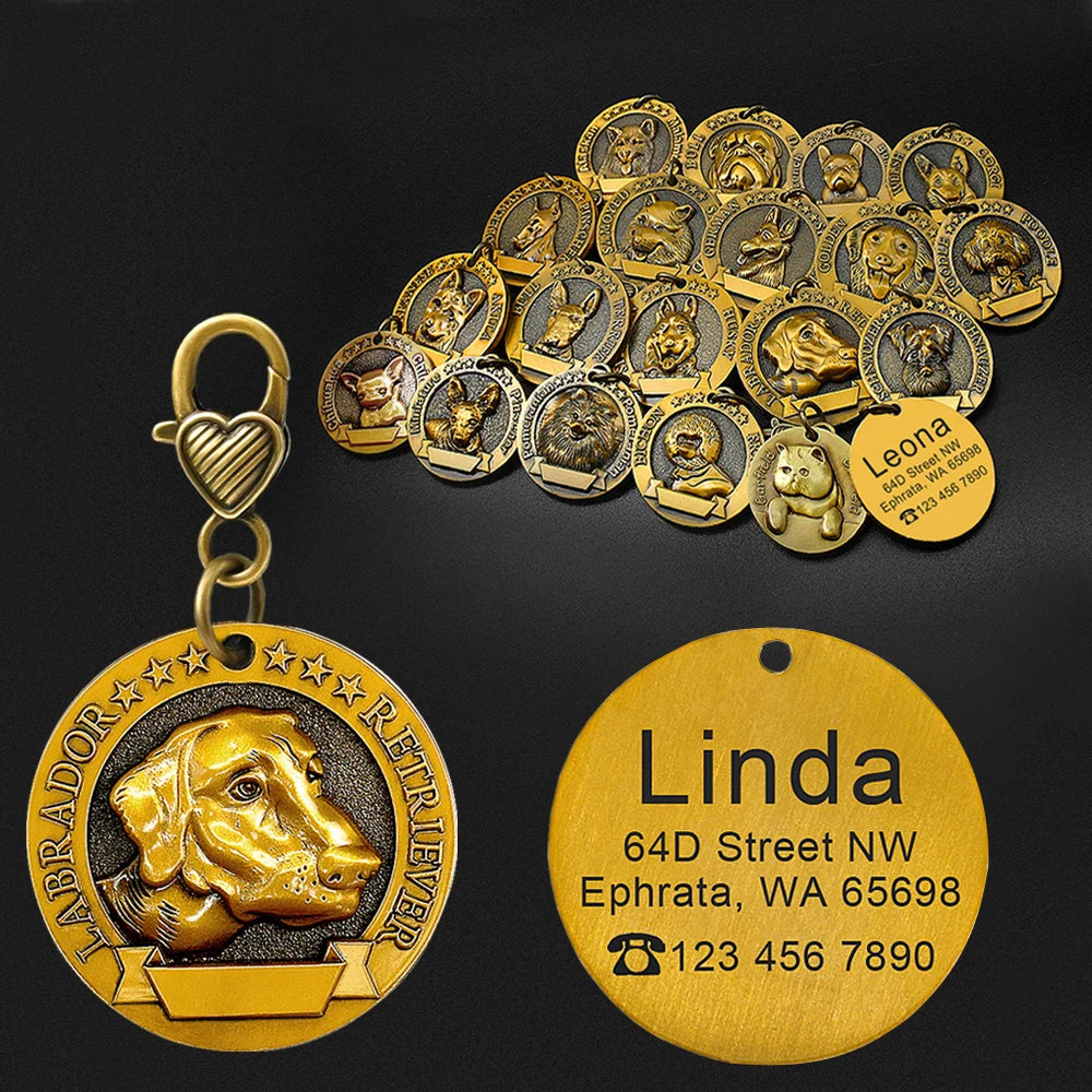 Custom Tags Personalized Dog ID Tag Custom Copper Coated Metal Engraved Large Dog Name Tags Pet Accessories for Labrador