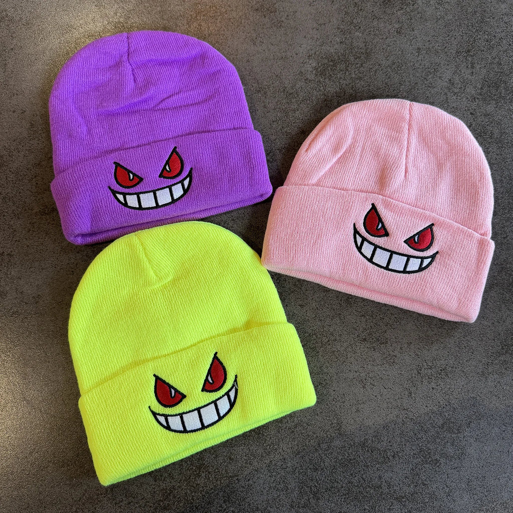Cartoon Embroidered Beanies Popular American Anime Cartoon Embroidered Knitted Autumn Winter Warm Hat Wool Hat Gengar Beanies