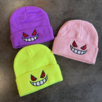 Cartoon Embroidered Beanies Popular American Anime Cartoon Embroidered Knitted Autumn Winter Warm Hat Wool Hat Gengar Beanies