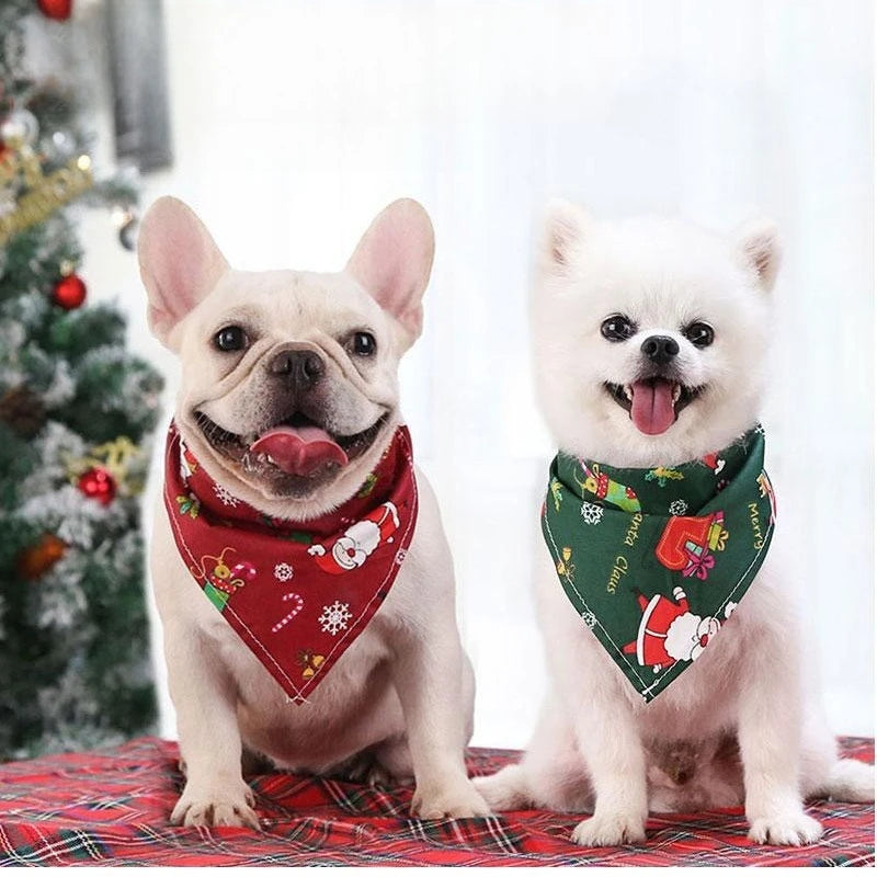 Festive Pet Bandanas Holiday Print Dog Cat Bibs Triangle Scarf Christmas Animal Accessories Drool Towel Party Costume Decor