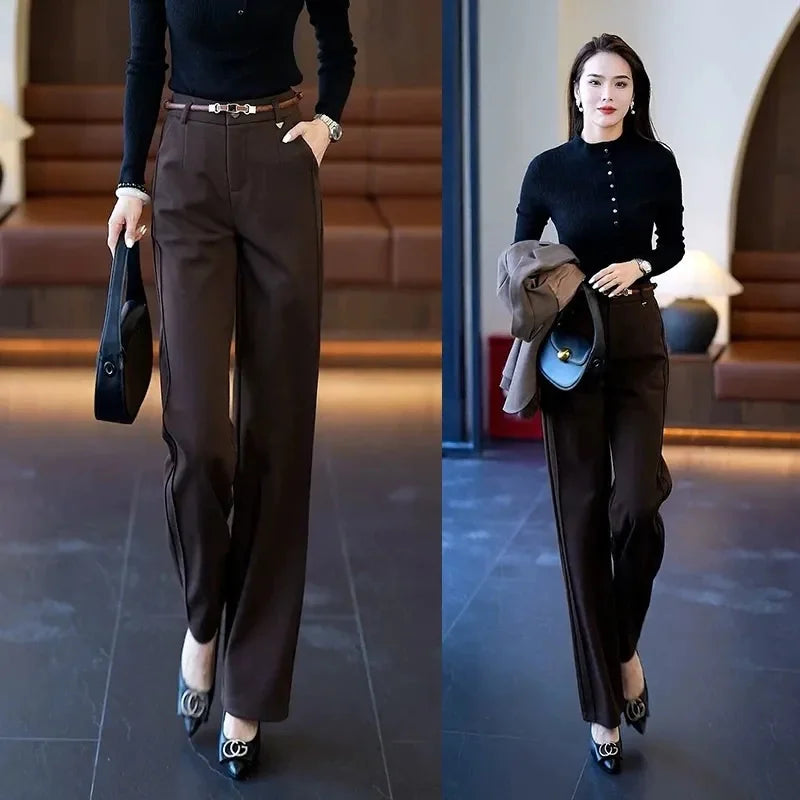 Women Suit Pants High Waist Summer Straight Office Ladies Korean Fashion Trousers Casual Button Loose Female Pant New